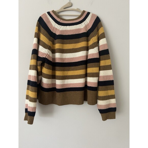 Madewell Striped Tilden Pullover Sweater Size XL  Merino Wool Blend - Picture 4 of 12